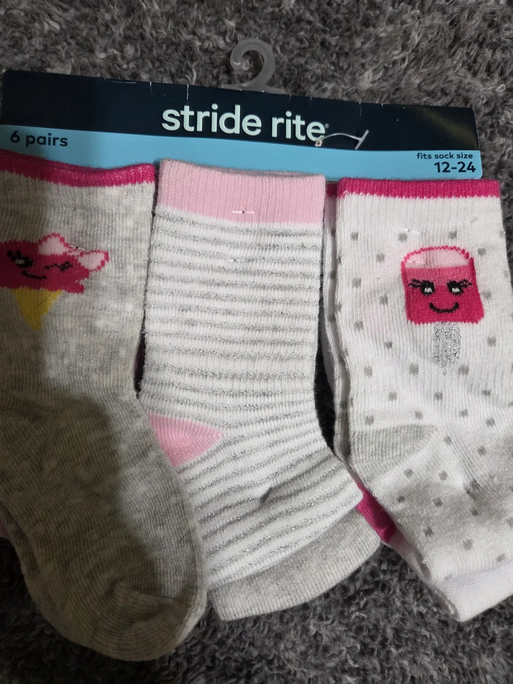 Stride Rite Girls Pink & Gray Cute Snack Design Sock Set